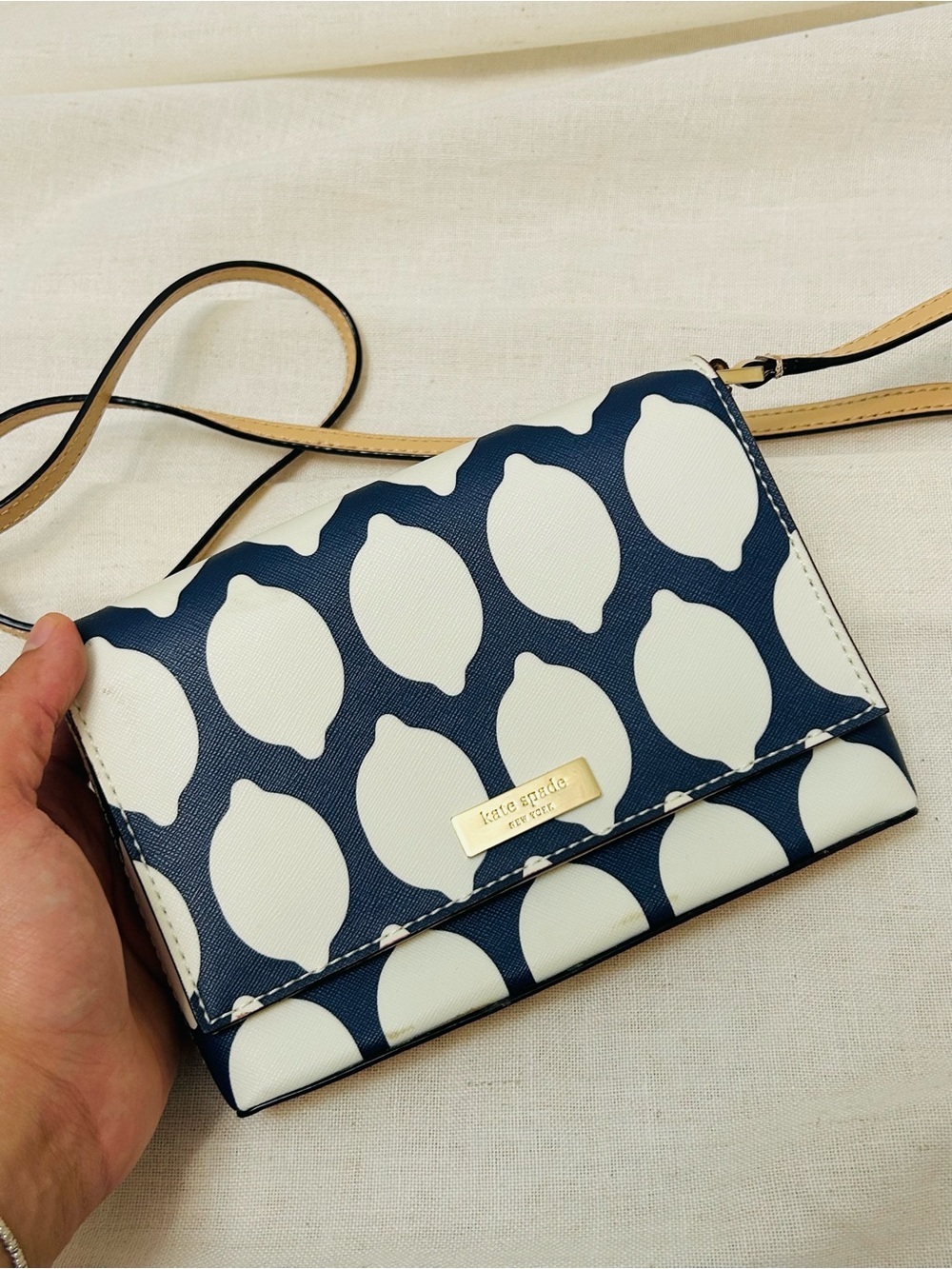 Kate Spade New York Navy & White French Lemon Print Crossbody bag